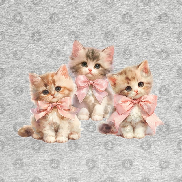 Coquette Cute Kittens with Pink Bows by Mind Your Tee